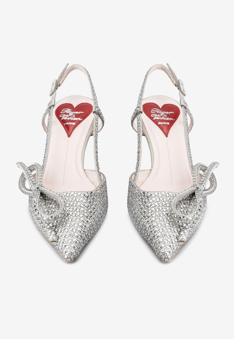 Virgule 55 Bow Crystal Embellished Slingback Pumps