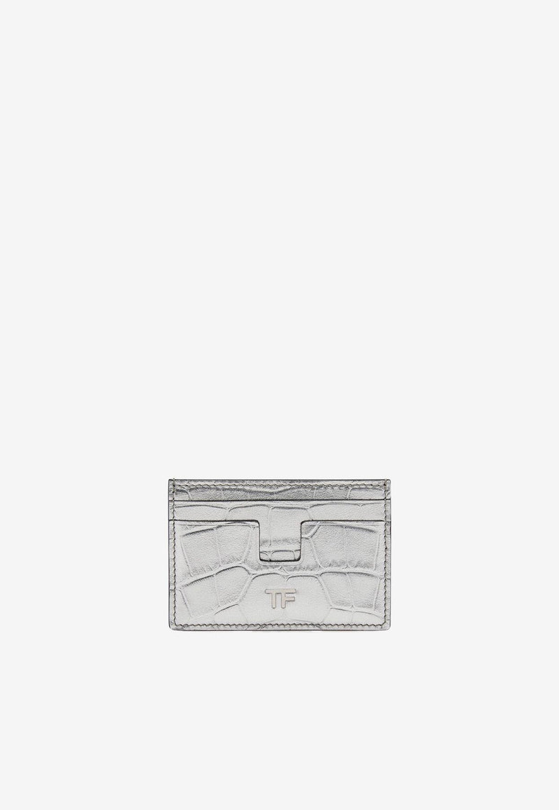 TF Cardholder in Metallic Croc Embossed Leather