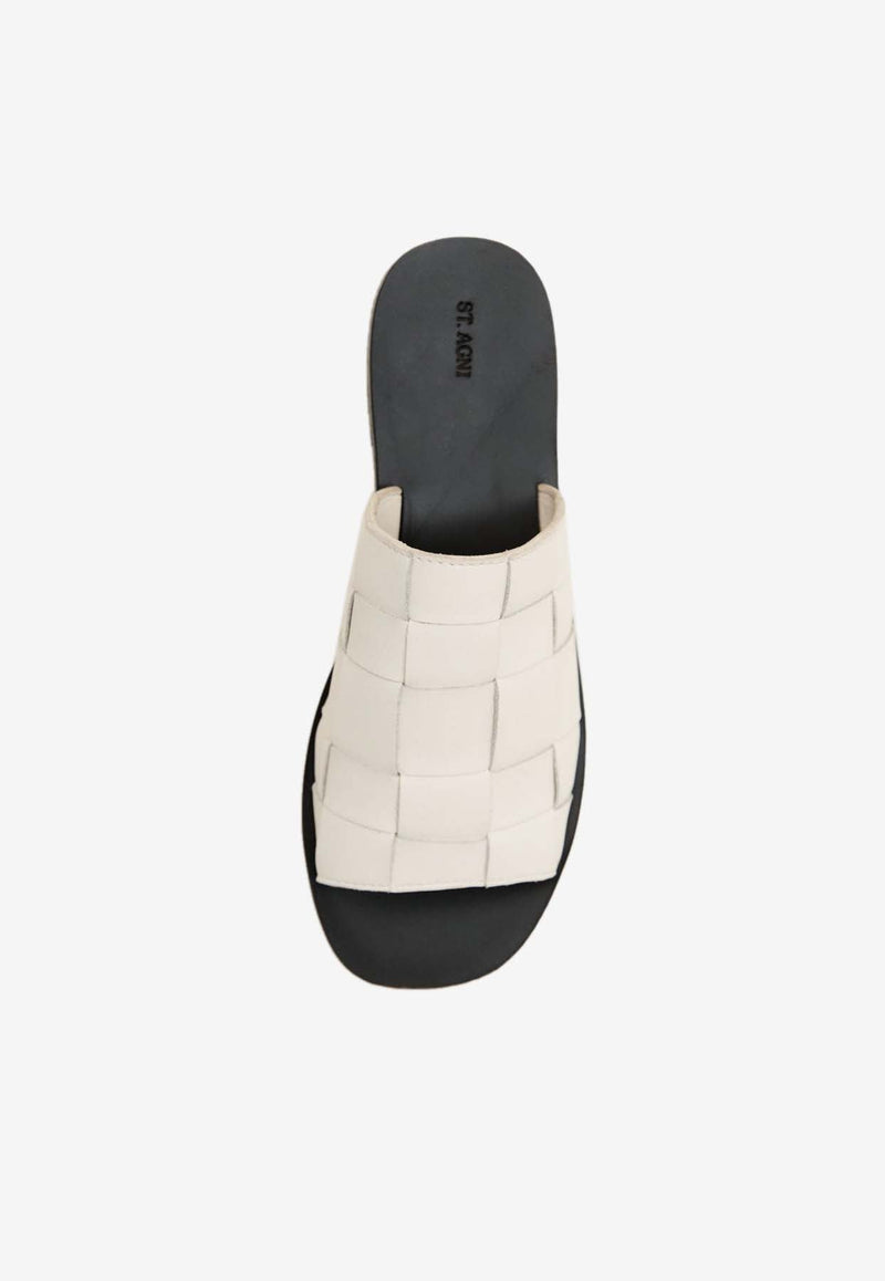 Woven Leather Flat Slides