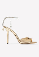 Saeda 100 Metallic Sandals with Crystal Chain