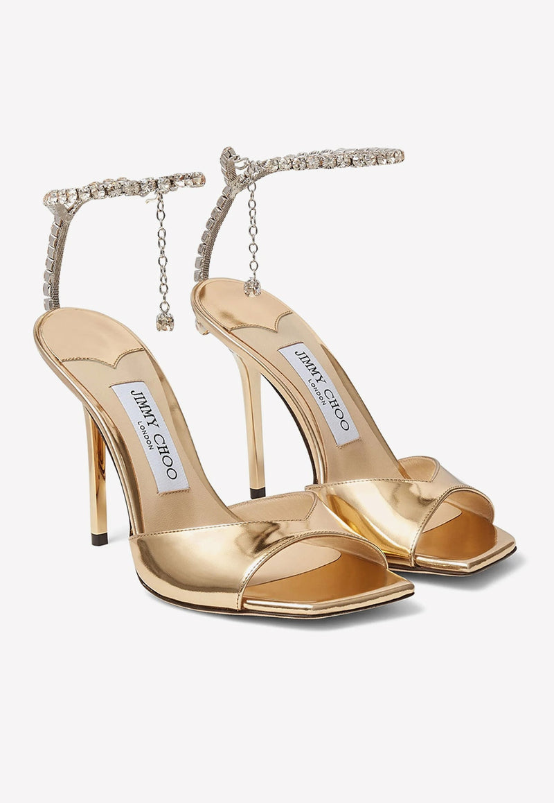 Saeda 100 Metallic Sandals with Crystal Chain