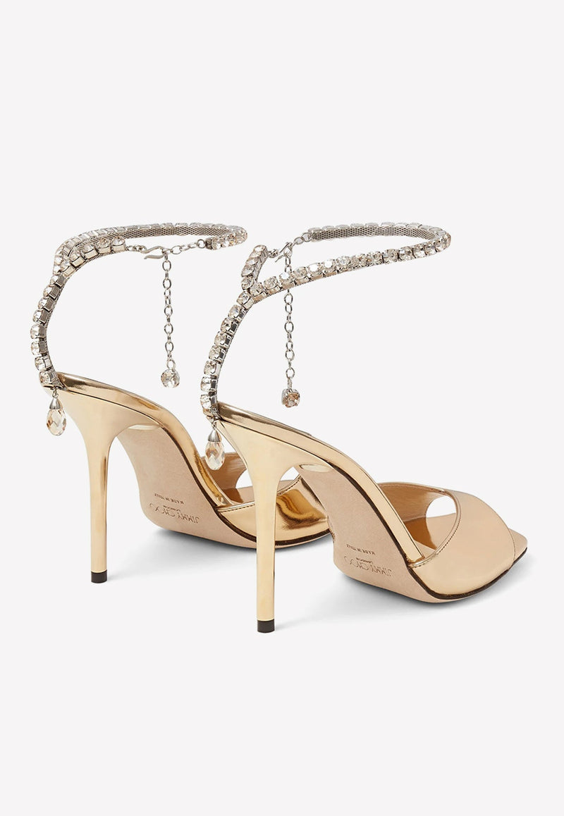 Saeda 100 Metallic Sandals with Crystal Chain