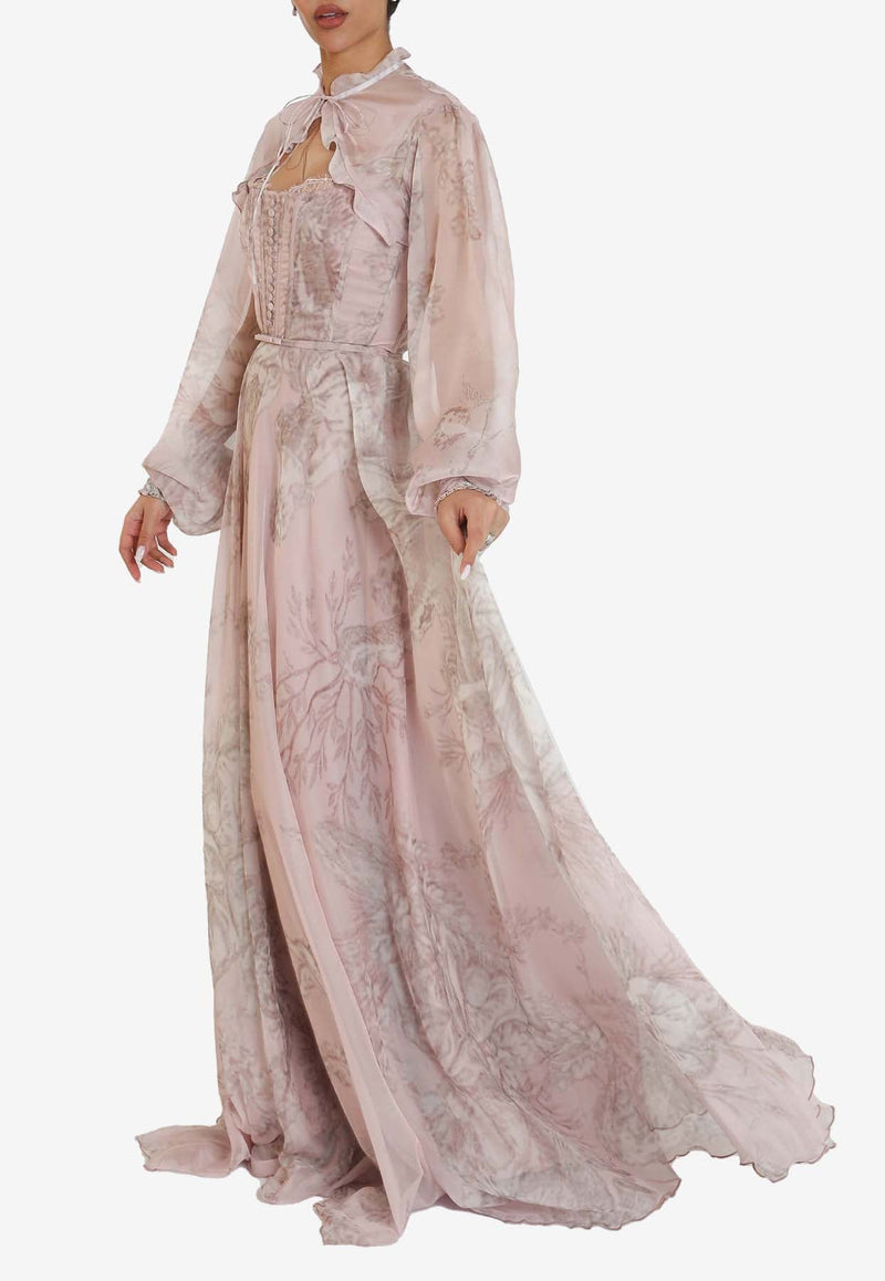 Floral Print Chiffon Gown