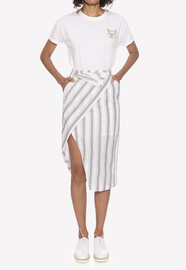 Striped Cotton Wrap Skirt with Slit