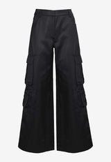 Wide-Leg Satin Cargo Pants