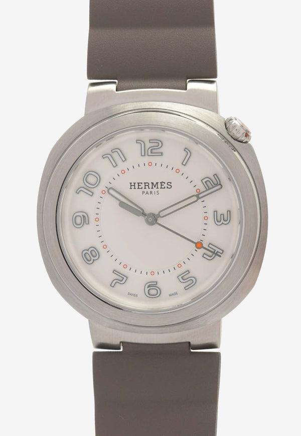 Large Hermès Cut 36mm Watch in Gris Etain Rubber Strap