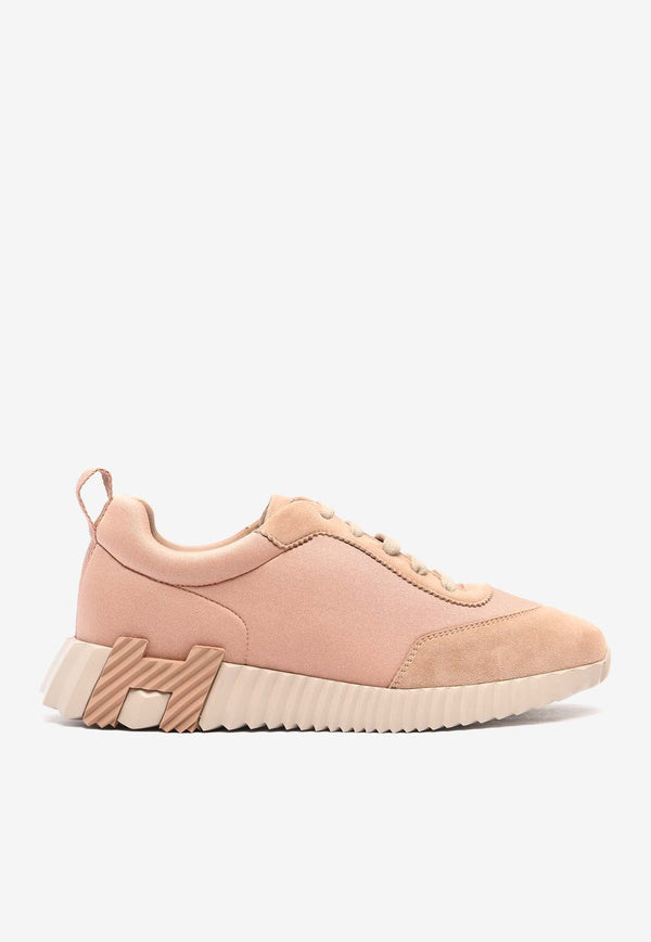 Bouncing Low-Top Sneakers in Rose Satin and Rose Perle Suede