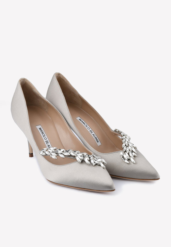 Nadira 70 Crystal Leaf Satin Pumps