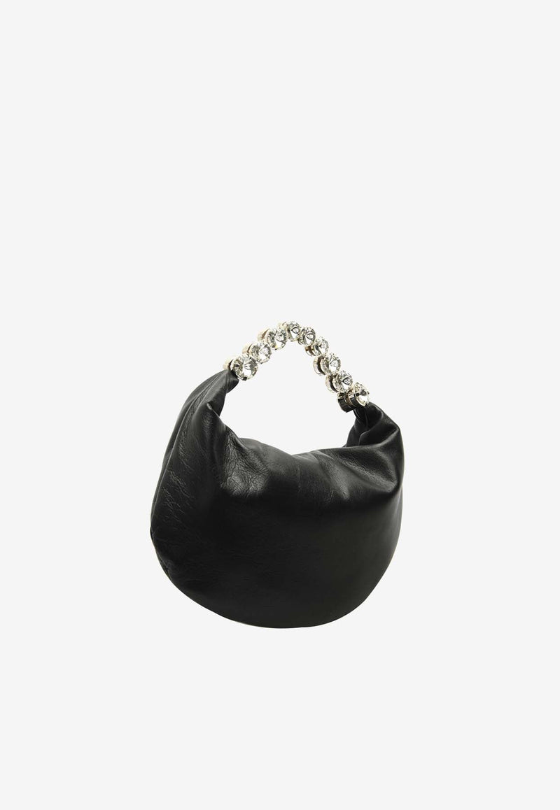 Crystal Embellished Hobo Bag in Leather