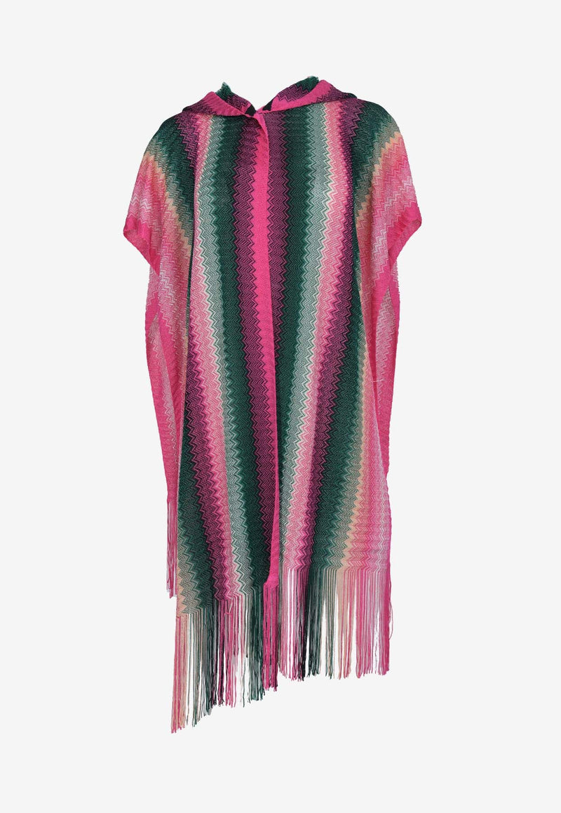 Zigzag Knit Fringed Poncho