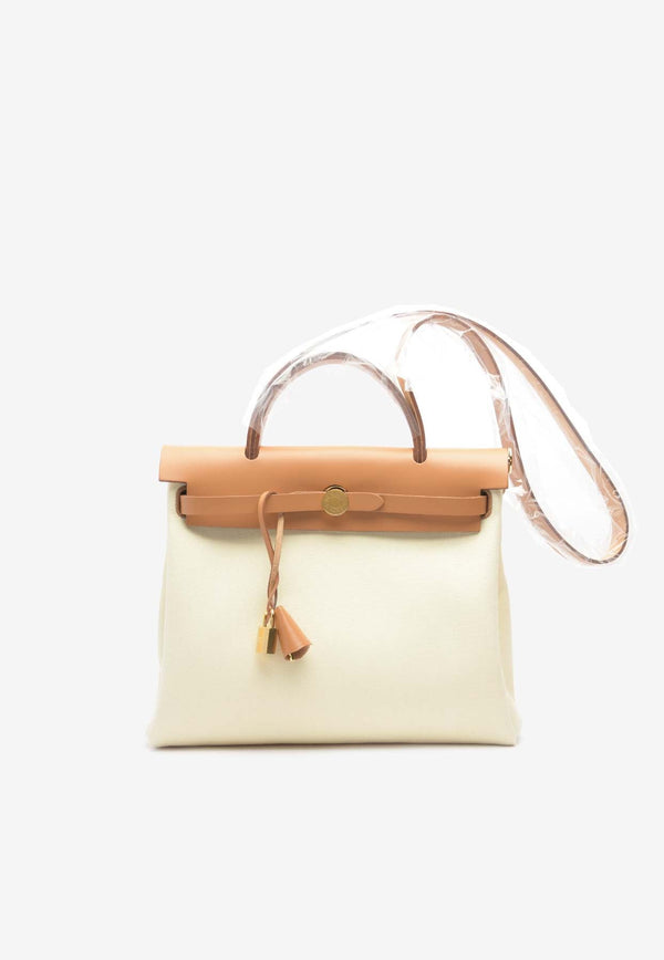 Herbag Zip Retourne 31 in Vanille Toile and Naturel Sable Hunter with Gold Hardware