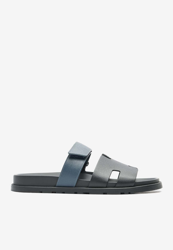 Chypre Sandals in Black and Bleu Celeste Epsom Leather