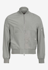 Rib-Trim Bomber Jacket with Leather Details