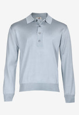 Long-Sleeved Silk Knit Polo T-shirt