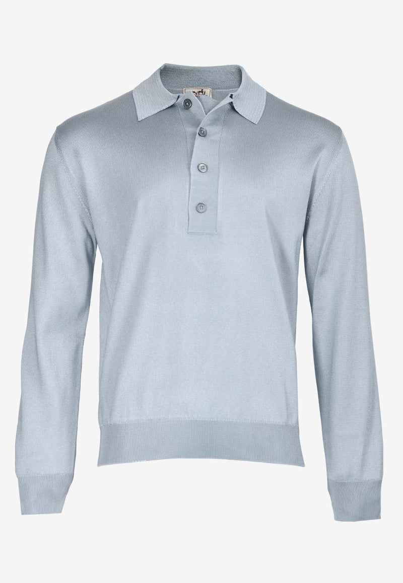 Long-Sleeved Silk Knit Polo T-shirt