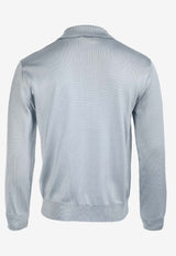 Long-Sleeved Silk Knit Polo T-shirt