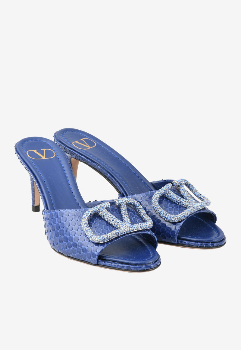 VLogo 70 Crystal Buckle Mules in Elaphe Leather