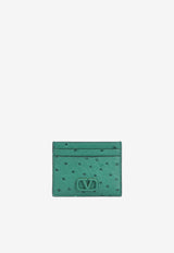 VLogo Cardholder in Ostrich Leather