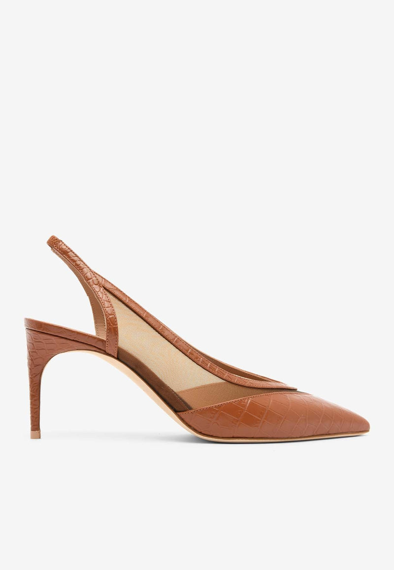 Collins 70 Croc-Embossed Slingback Pumps