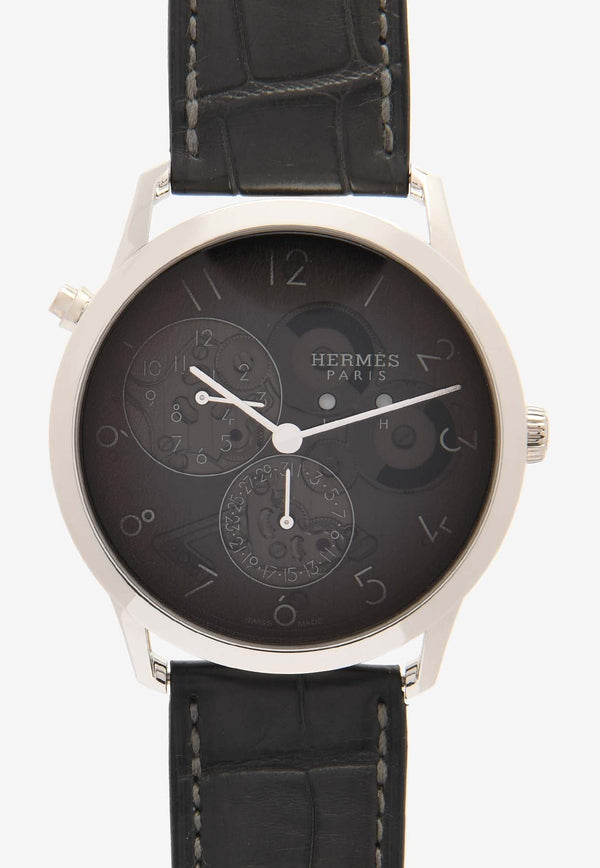 Slim d'Hermès 38mm Watch in Matte Alligator Single Tour Strap with Platinum Case