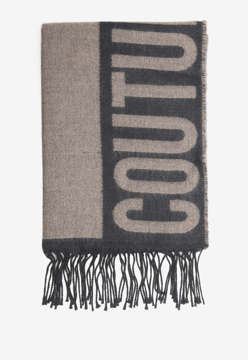 Logo Print Wool-Blend Fringed Scarf