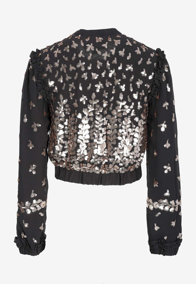 Fern Georgette Sequined Bomber Jacket