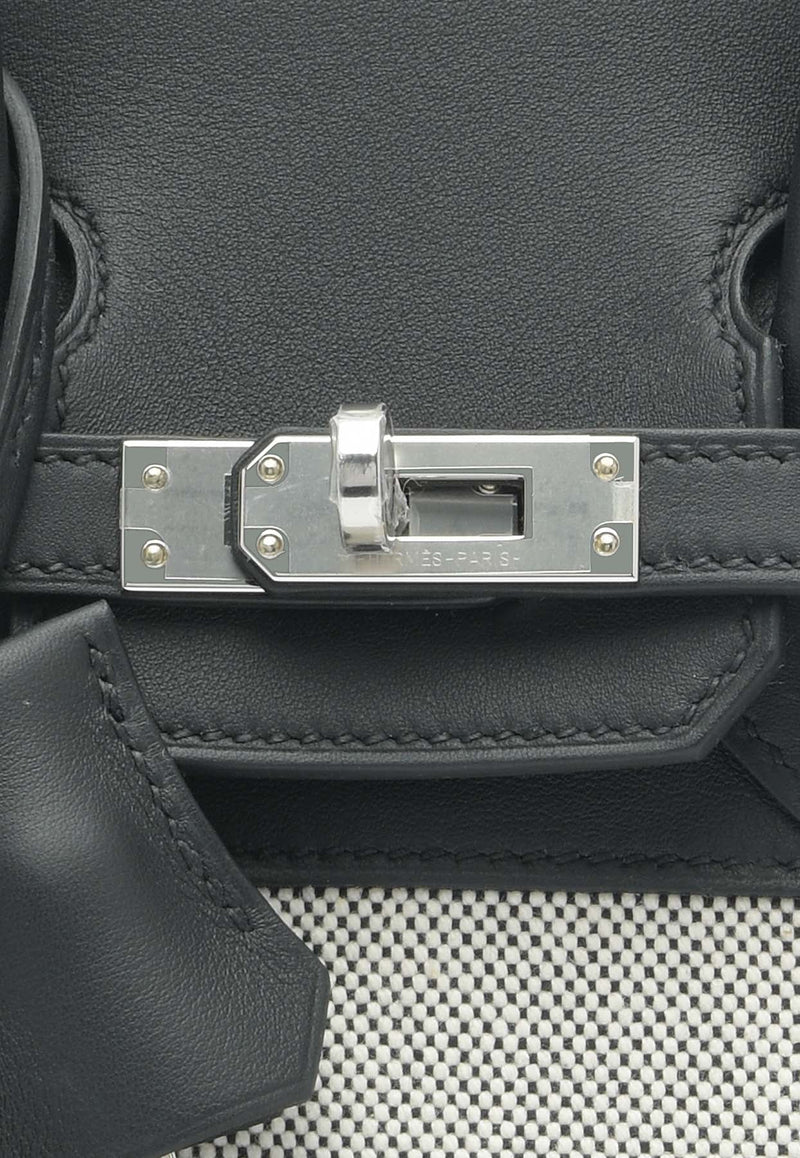 Birkin Quadrille 25 in Black Swift Leather and Ecru, Black Toile with Palladium Hardware