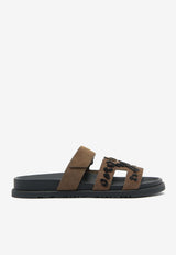 Chypre Sandals in Brun Fumé and Black Tufted Suede