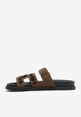 Chypre Sandals in Brun Fumé and Black Tufted Suede