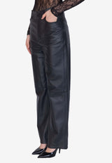 Straight-Leg Leather Pants