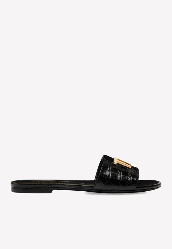 TF Slides in Croc Embossed Leather