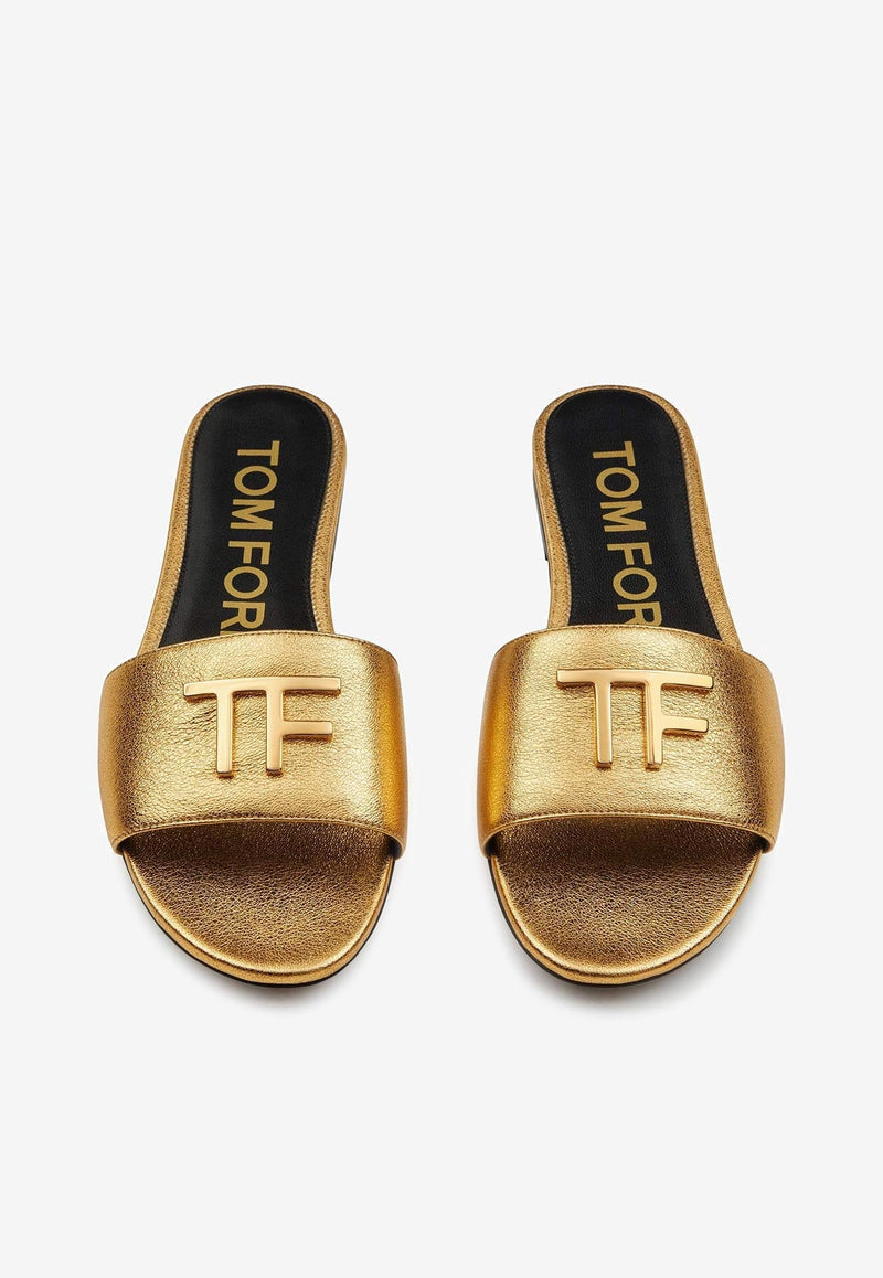 TF Logo Slides in Metallic Nappa Leather