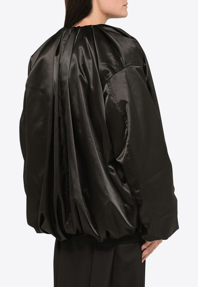 Zip-Up Oversized Satin Bomber Jacket