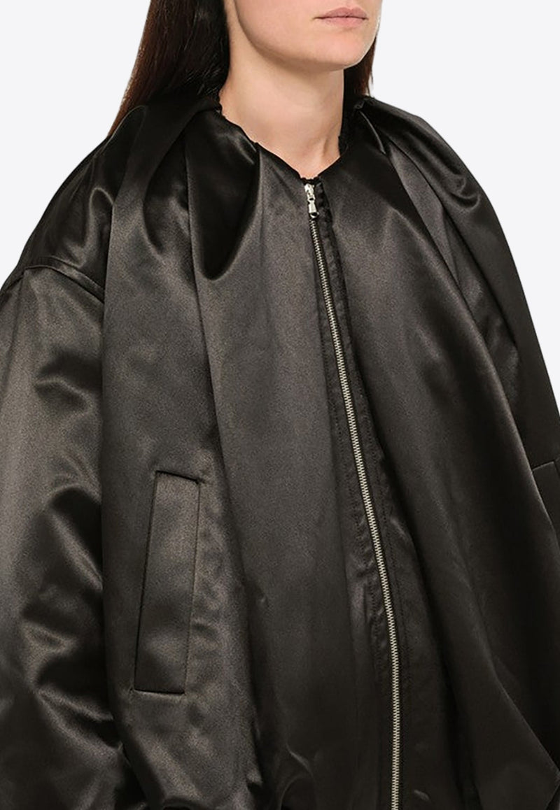 Zip-Up Oversized Satin Bomber Jacket