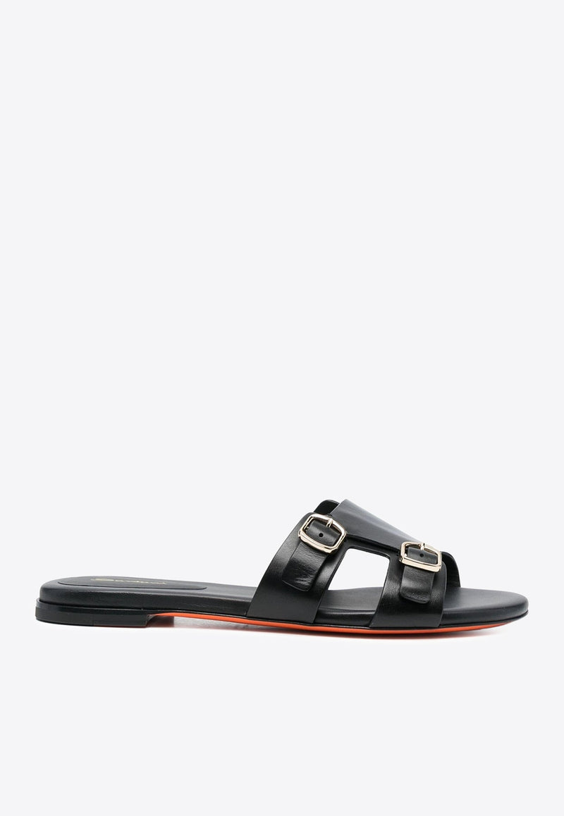 Double-Strap Leather Flat Sandals