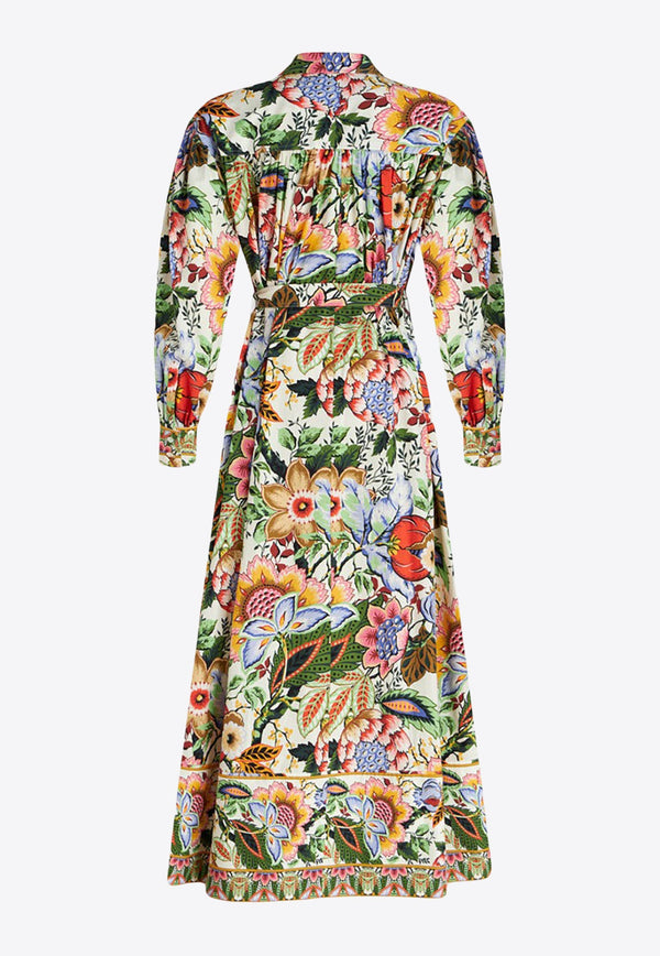 Long-Sleeved Floral Maxi Shirt Dress