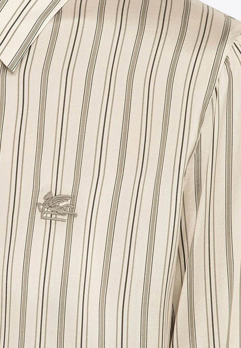 Logo Embroidered Striped Silk Shirt