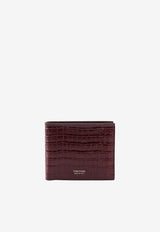 Logo Print Cardholder in Croc-Embossed Leather