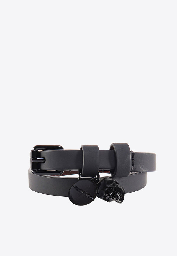Double-Wrap Skull Leather Bracelet