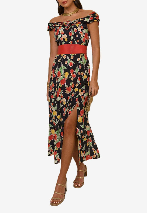 Freya Off-Shoulder Floral Print Midi Dress