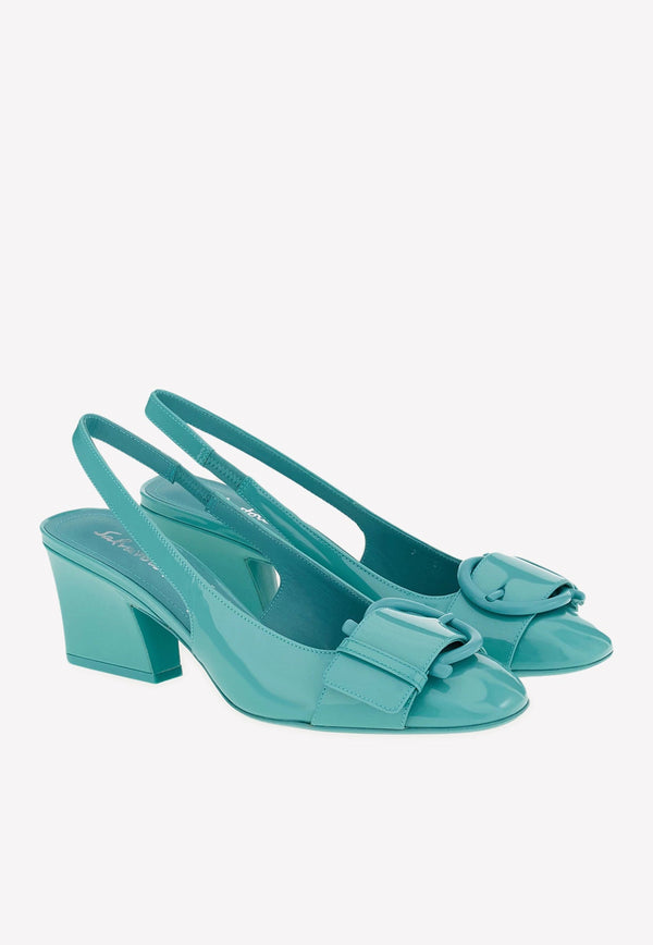 Gancini 50 Slingback Pumps in Patent Leather