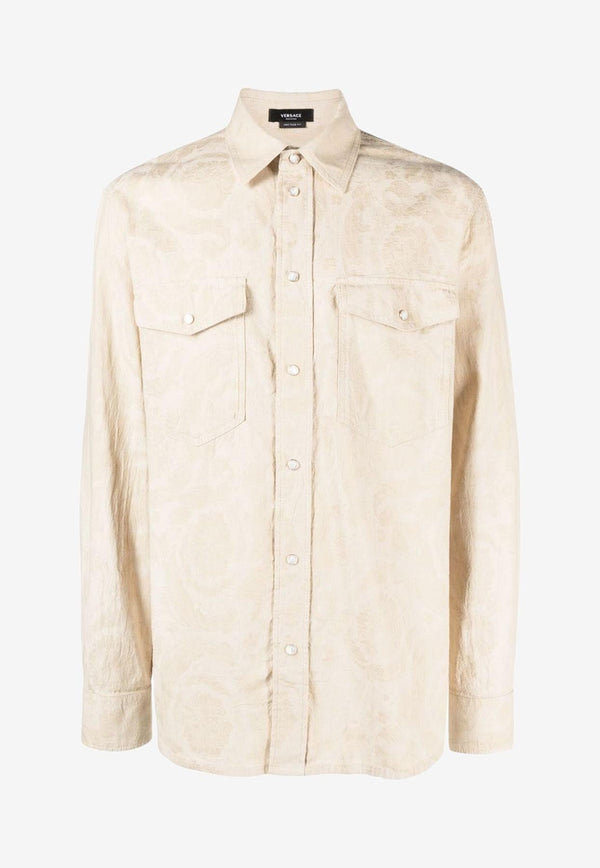 Barocco Jacquard Long-Sleeved Denim Shirt