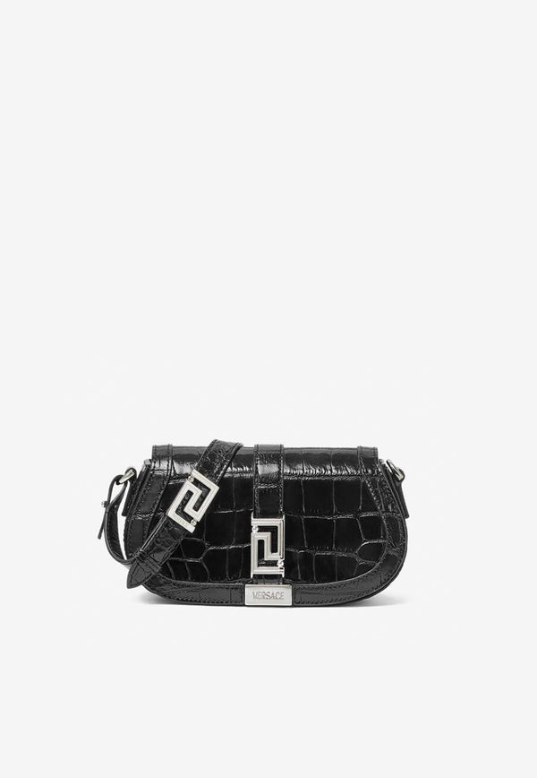 Mini Greca Goddess Shoulder Bag in Croc-Effect Leather