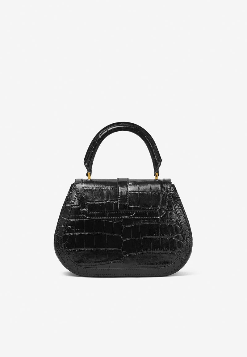 Greca Goddess Top Handle Bag in Croc-Embossed Leather