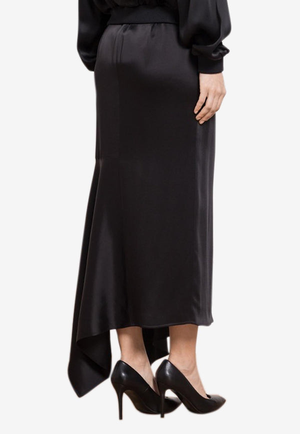 Asymmetric Midi Silk Skirt