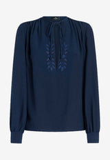 Foliage Embroidered Silk Blouse