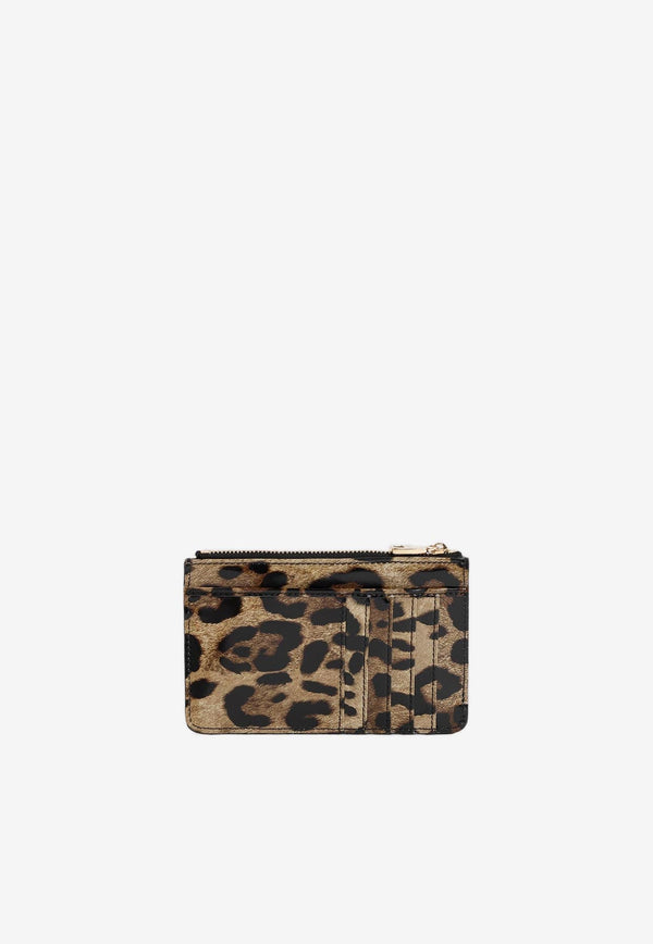 Leopard-Print Leather Zip Cardholder