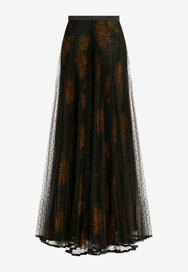Dahlia Print Pleated Tulle Maxi Skirt