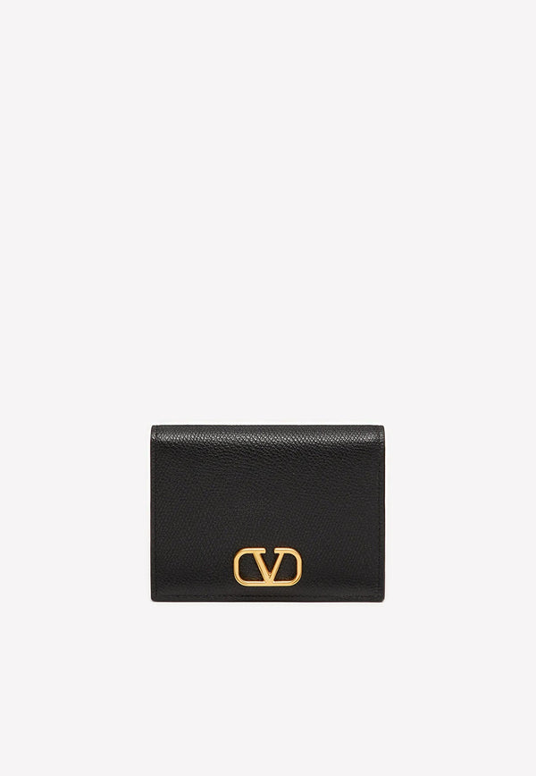 VLogo Compact Wallet in Grained Leather