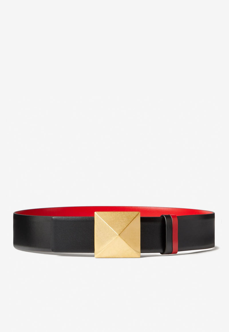 One Stud Reversible Belt in Shiny Calf Leather